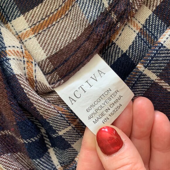 Activa Brown and Navy Blue Plaid Flannel Button Down Shirt - Picture 10 of 10